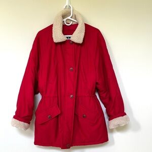 Vintage Andy Johns Cozy Red Winter Jacket ~ Sherpa Details ~ Oversized Medium